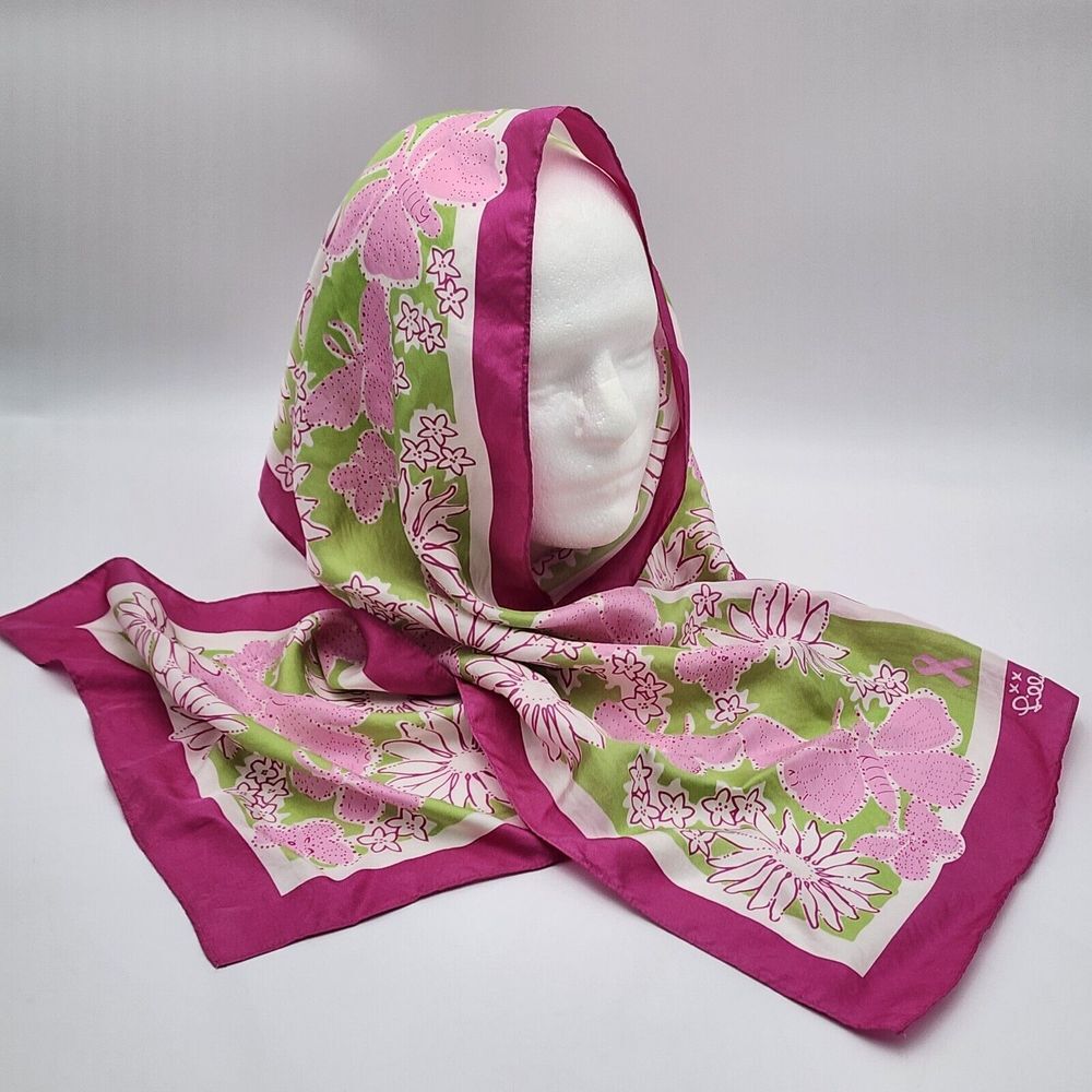 Lilly Pulitzer Silk Scarf Pink Green‎ Collab Ford Motor Breast Cancer Awareness